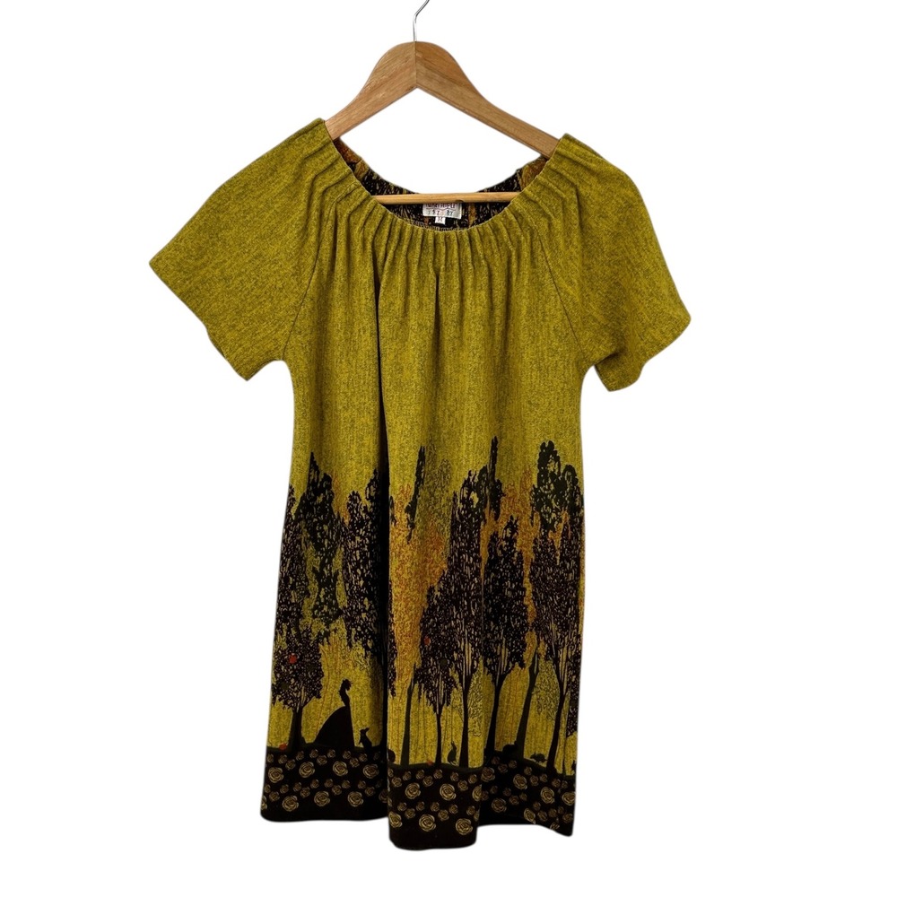 Funky People  Tree Forest Silhouette Print Short Sleeve Gathered‎ Neck Tunic med